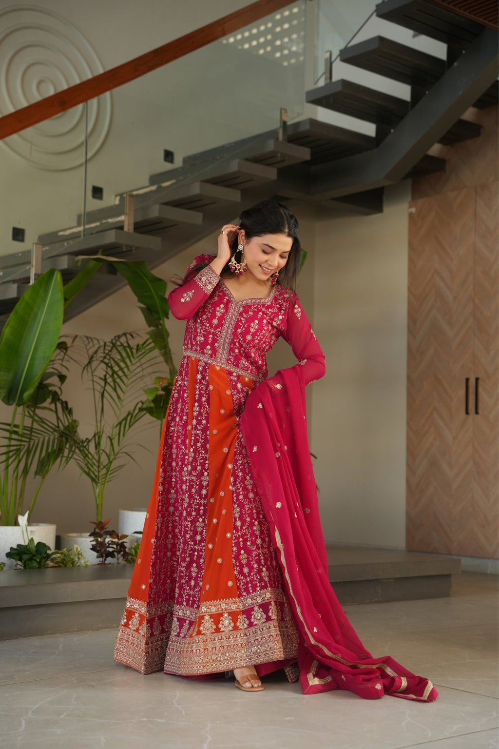 Stylish Sequins Embroidered Wedding Designer Gown