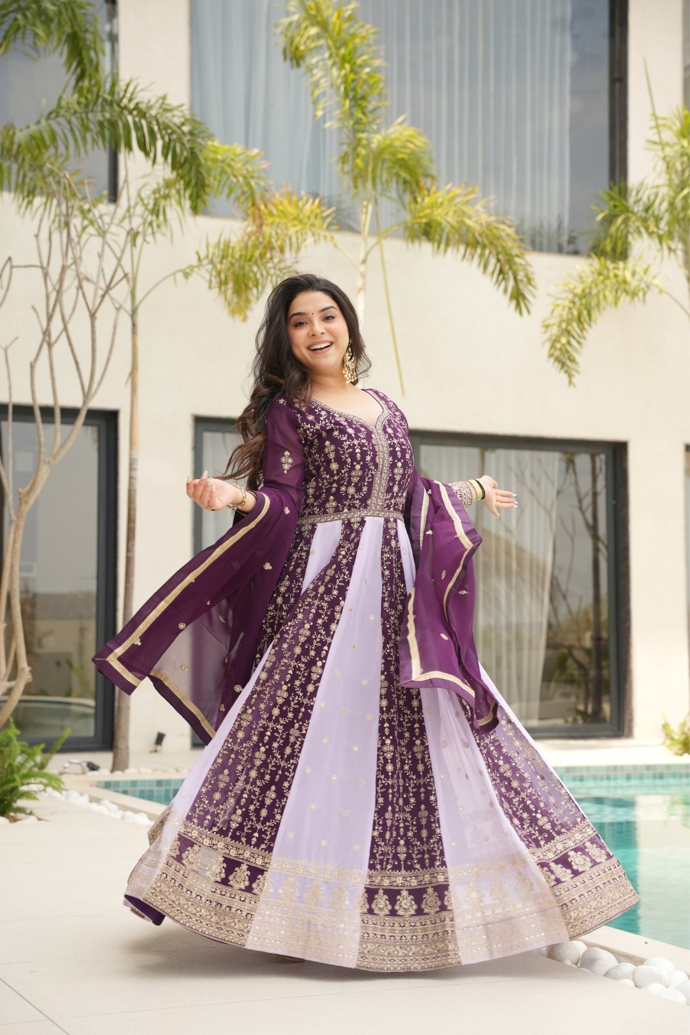 Stylish Sequins Embroidered Wedding Designer Gown