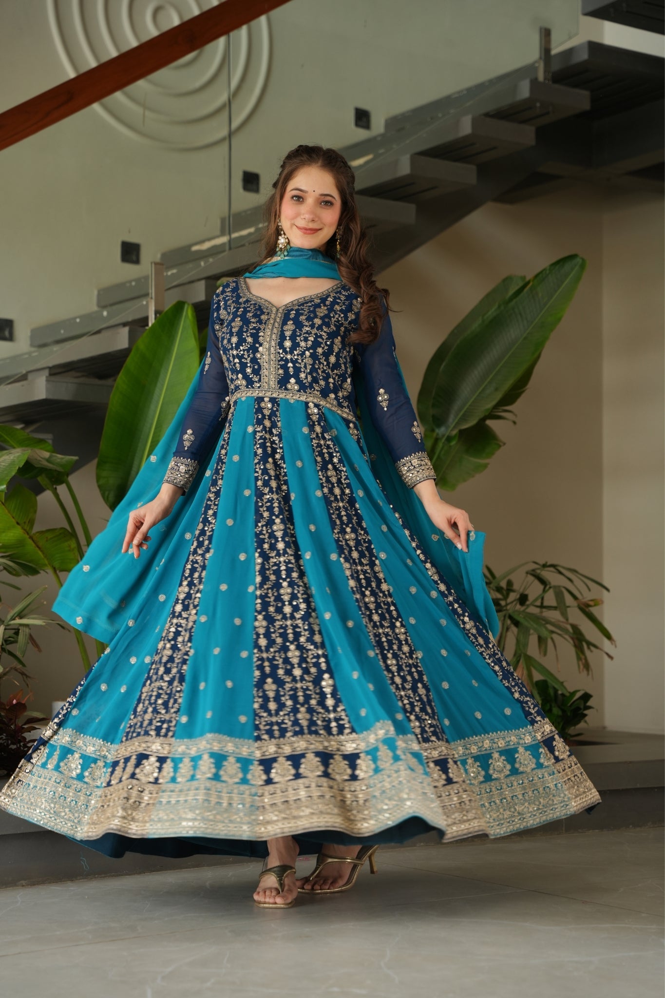 Stylish Sequins Embroidered Wedding Designer Gown