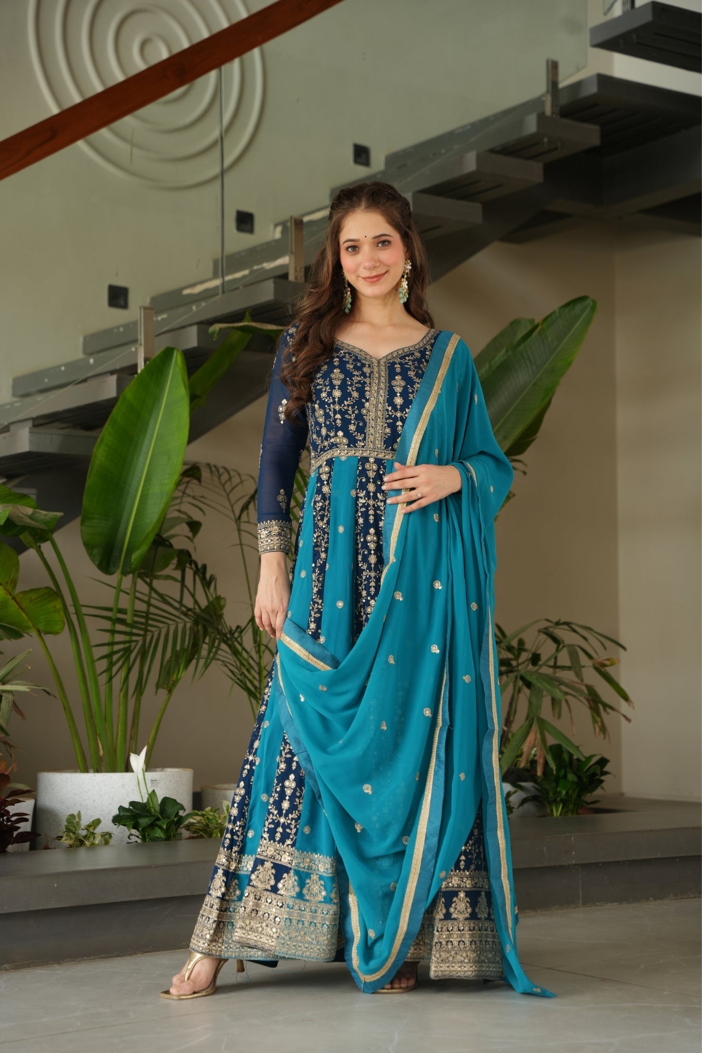 Stylish Sequins Embroidered Wedding Designer Gown