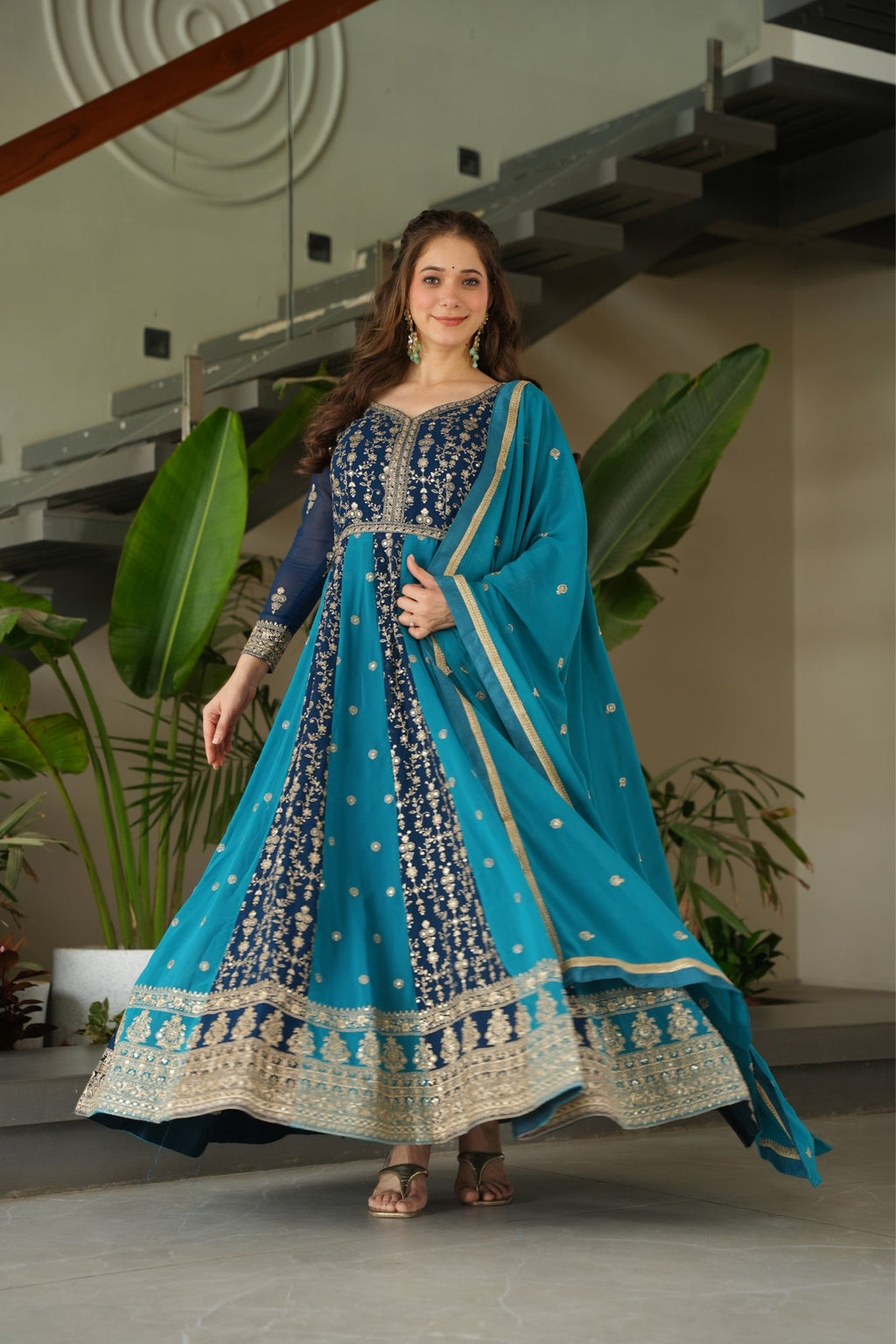 Stylish Sequins Embroidered Wedding Designer Gown