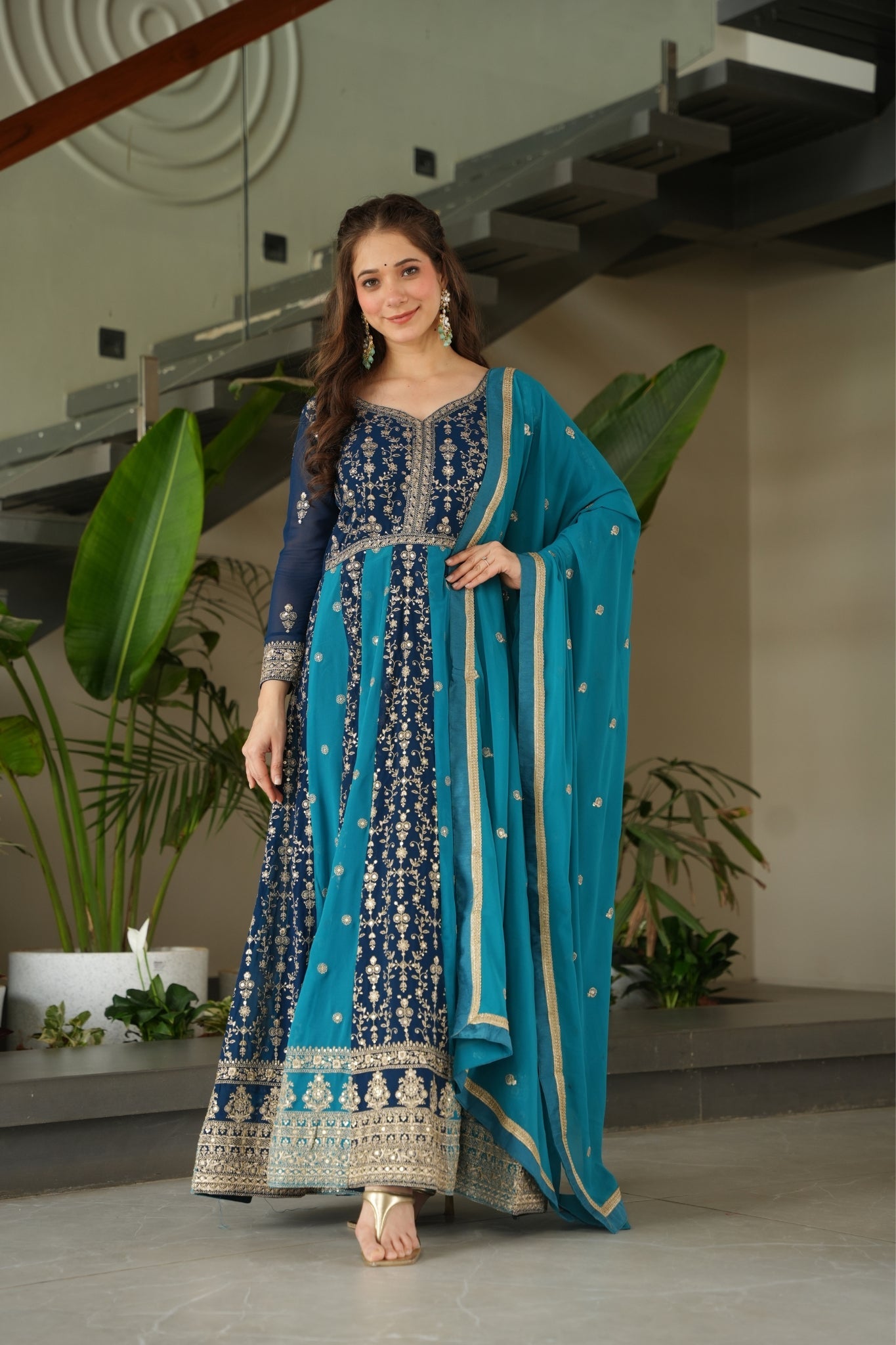 Stylish Sequins Embroidered Wedding Designer Gown