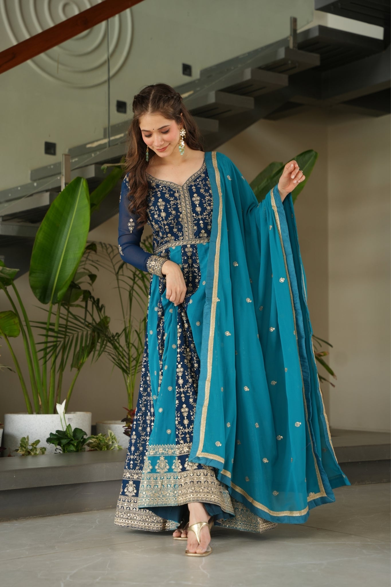 Stylish Sequins Embroidered Wedding Designer Gown