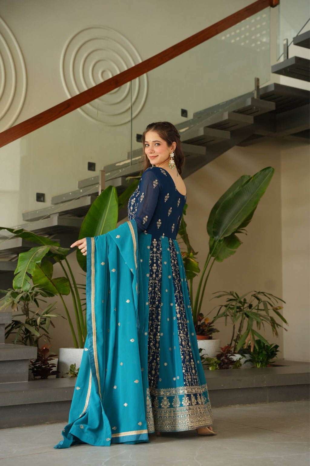 Stylish Sequins Embroidered Wedding Designer Gown