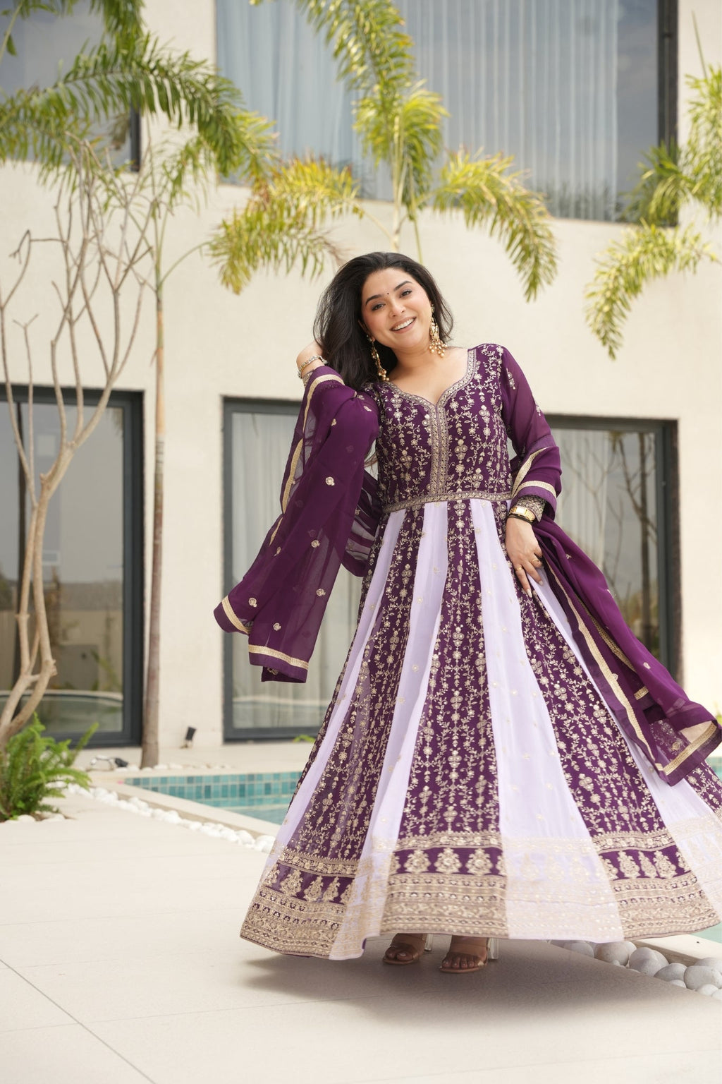 Stylish Sequins Embroidered Wedding Designer Gown