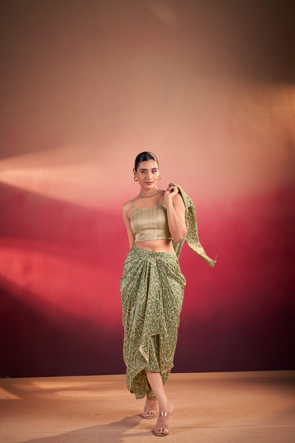 Stylish Tasar Silk Printed Top & Bottom Set With Blouse
