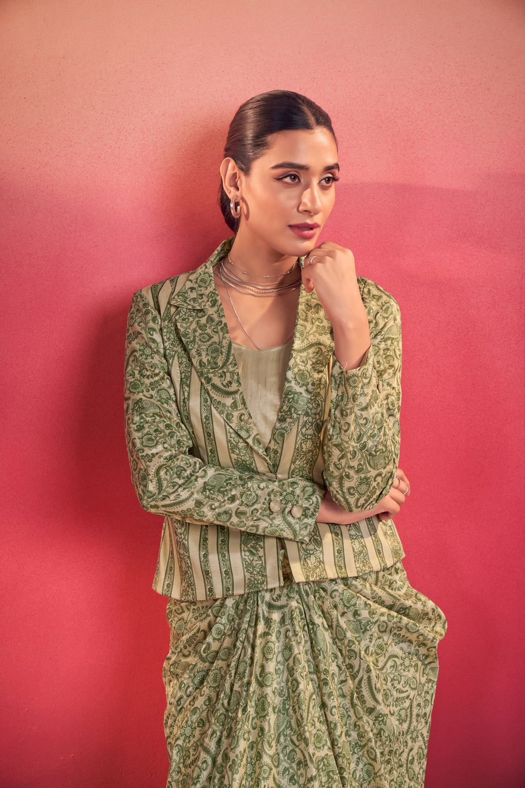 Stylish Tasar Silk Printed Top & Bottom Set With Blouse
