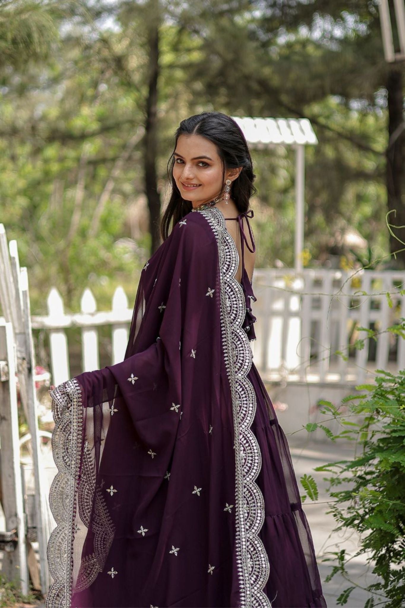 Stylish Women Tiered Gown With Dupatta Set
