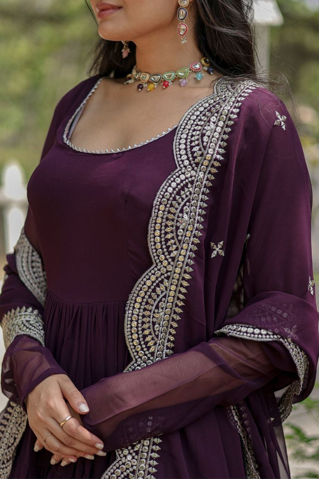 Stylish Women Tiered Gown With Dupatta Set
