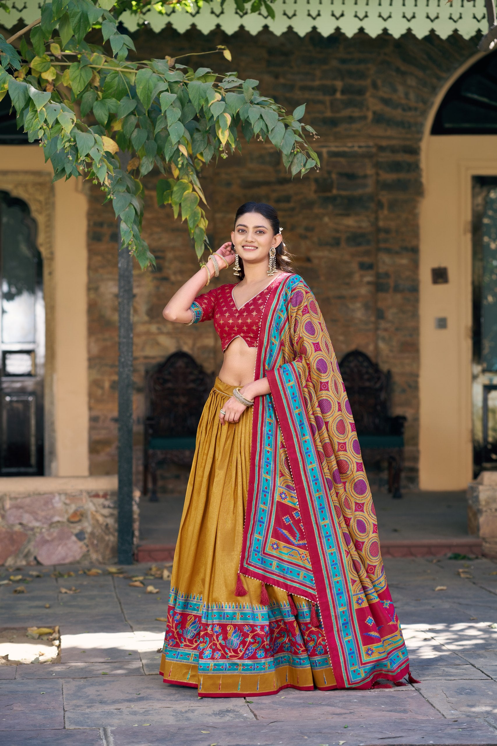 Traditional Tasar Silk Printed Lehenga Set for Special Occasions
