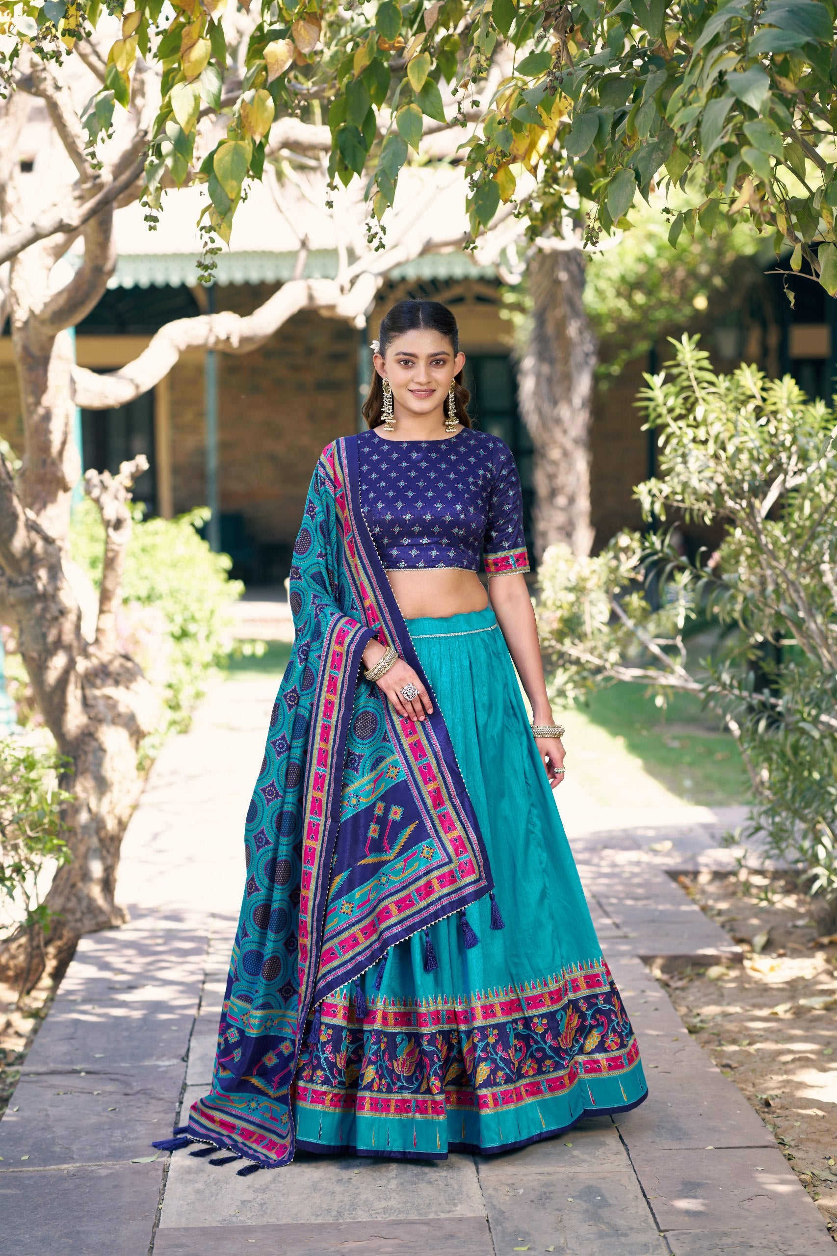 Traditional Tasar Silk Printed Lehenga Set for Special Occasions
