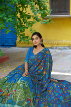 Traditional Tasar Silk Kalamkari Foil Work Lehenga Choli Set
