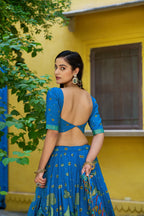 Traditional Tasar Silk Kalamkari Foil Work Lehenga Choli Set

