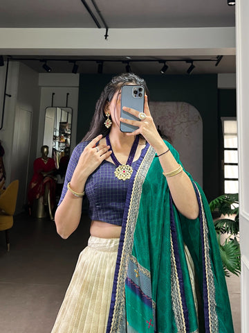 Tasar Silk Tie-Dye Lehenga Choli with Elegant Lace Accents Dupatta For Women
