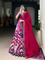 Tasar Silk Tie-Dye Lehenga Choli with Elegant Lace Accents Dupatta For Women
