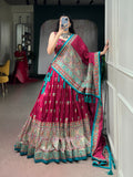 Navratri Tasar Silk Print Mirror Lehenga Set | Tulip Designer
