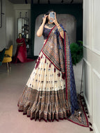 Navratri Tasar Silk Print Mirror Lehenga Set | Tulip Designer
