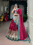 Navratri Tasar Silk Print Mirror Lehenga Set | Tulip Designer

