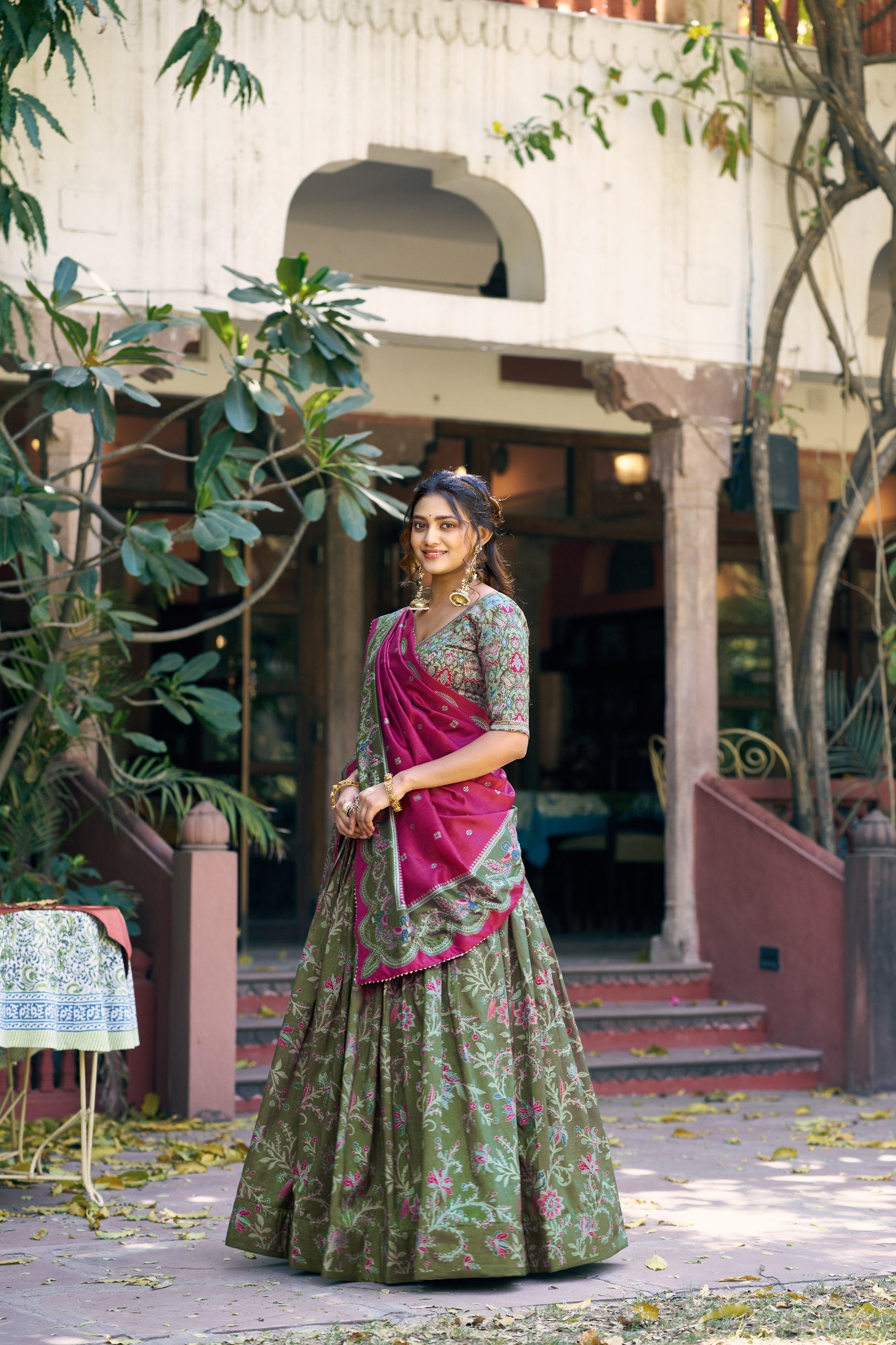 Designer Festive Tasar Silk Foil Printed Lehenga Choli Set For Women
