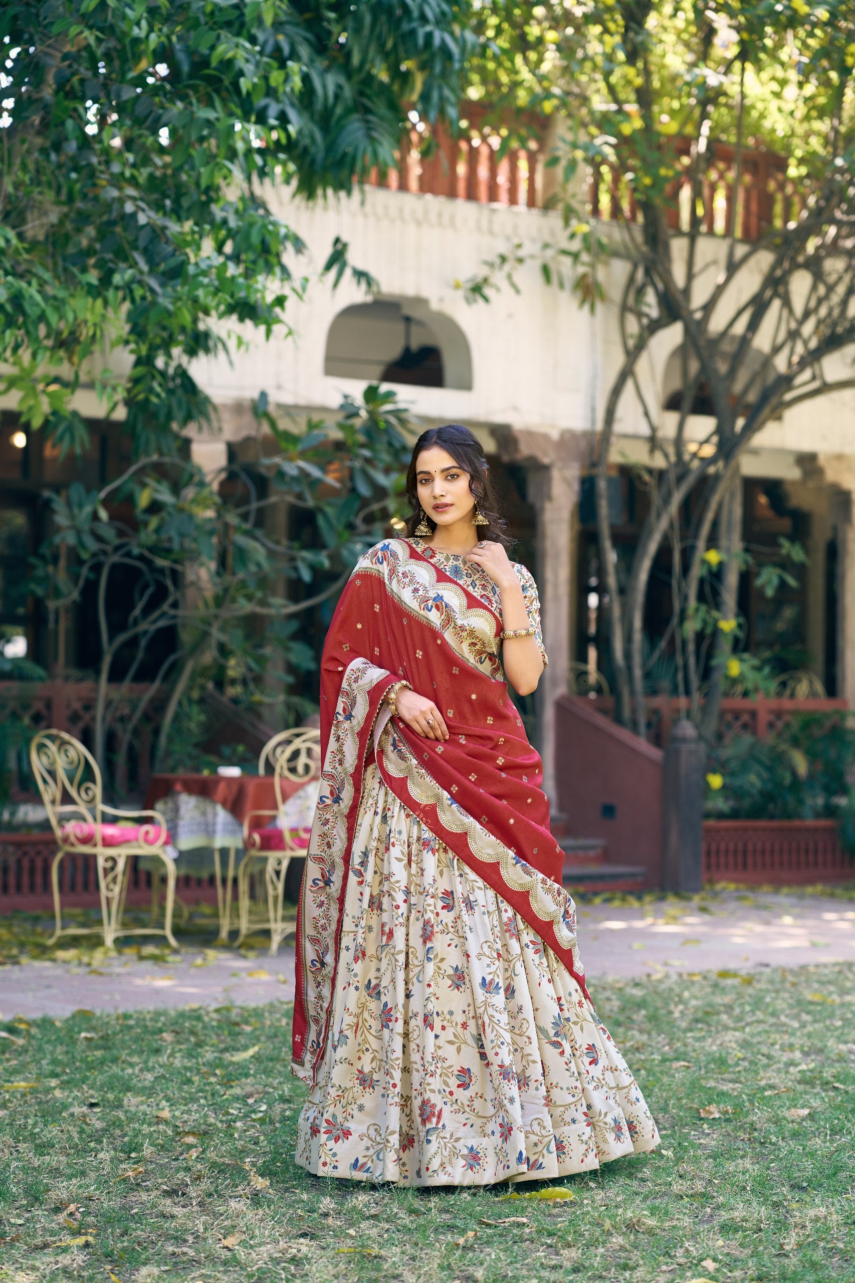 Designer Festive Tasar Silk Foil Printed Lehenga Choli Set For Women
