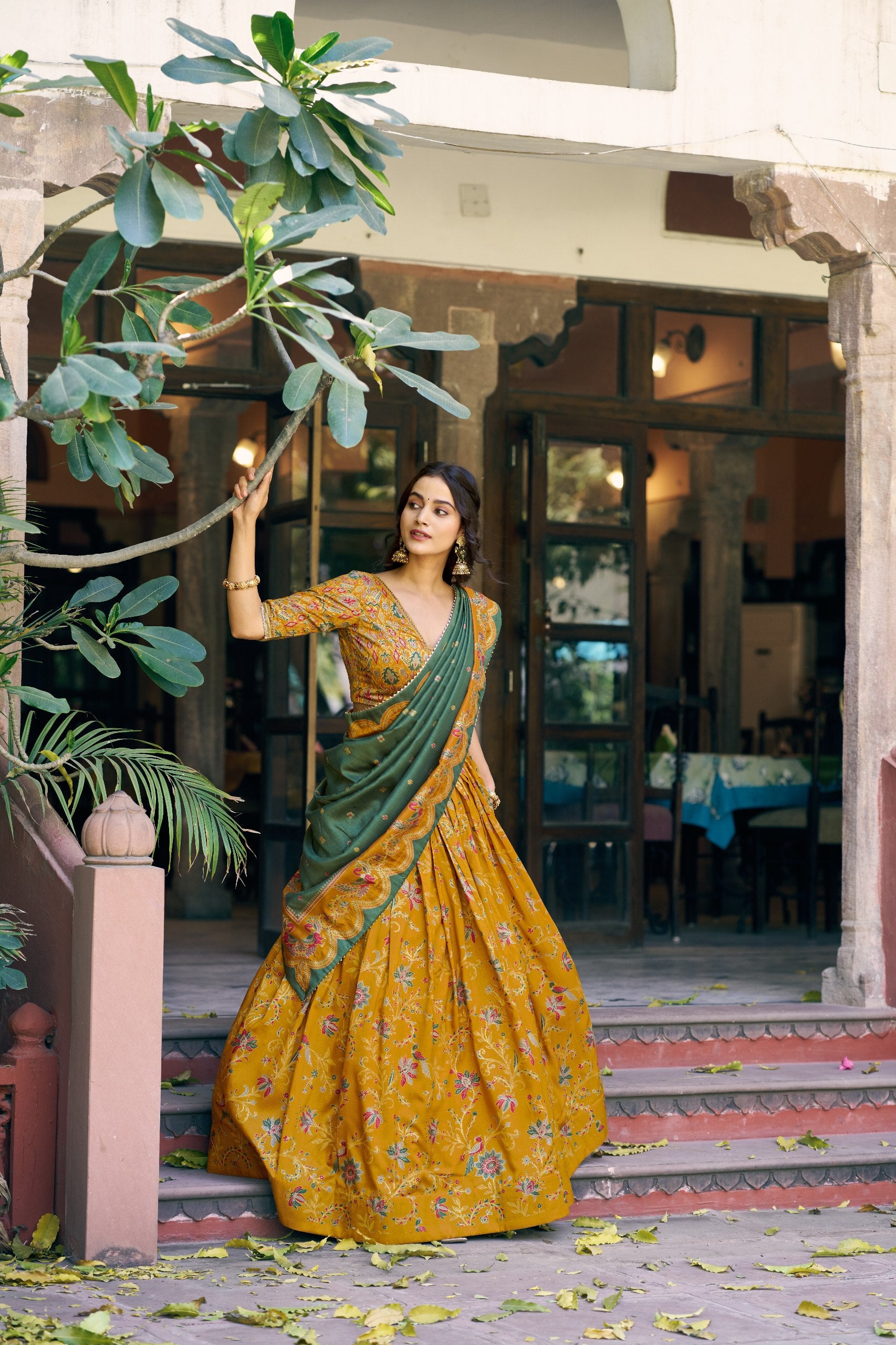 Designer Festive Tasar Silk Foil Printed Lehenga Choli Set For Women
