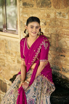 Traditional Cream Tasar Silk Printed Lehenga Set with Embroidered Dupatta

