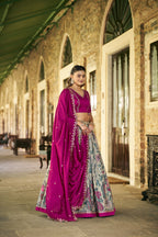 Traditional Cream Tasar Silk Printed Lehenga Set with Embroidered Dupatta
