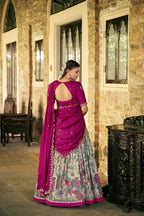 Traditional Cream Tasar Silk Printed Lehenga Set with Embroidered Dupatta
