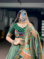 Tasar Silk Printed Gamthi Lehenga Set | Tulip Designer
