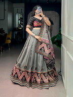 Tasar Silk Printed Gamthi Lehenga Set | Tulip Designer
