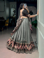 Tasar Silk Printed Gamthi Lehenga Set | Tulip Designer
