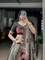 Tasar Silk Printed Gamthi Lehenga Set | Tulip Designer
