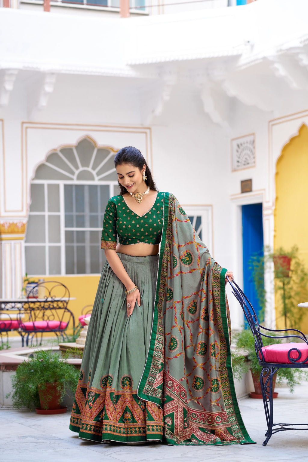 Royal Wedding Wear Tasar Silk  Printed Lehenga Choli Set
