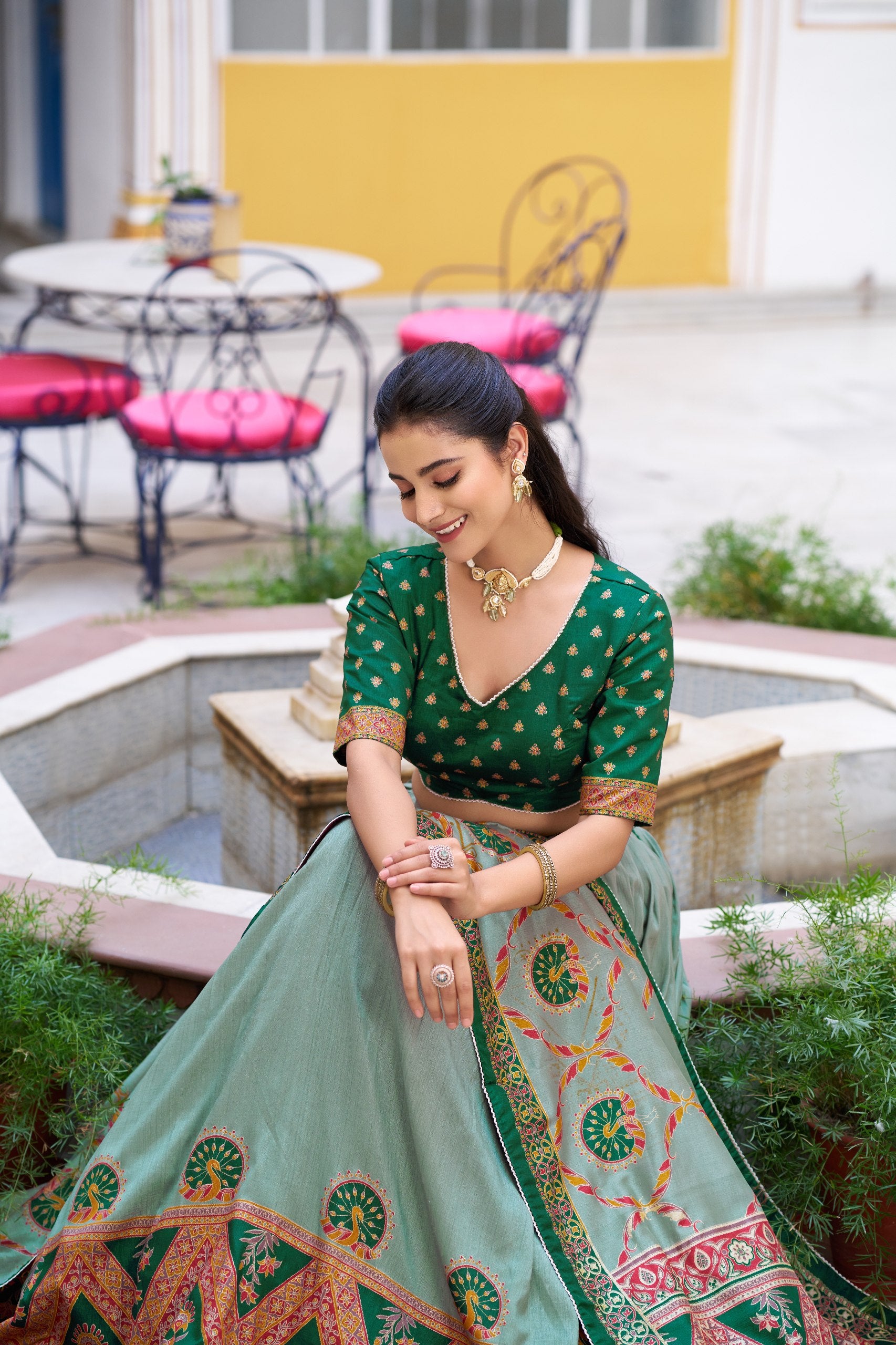 Royal Wedding Wear Tasar Silk  Printed Lehenga Choli Set
