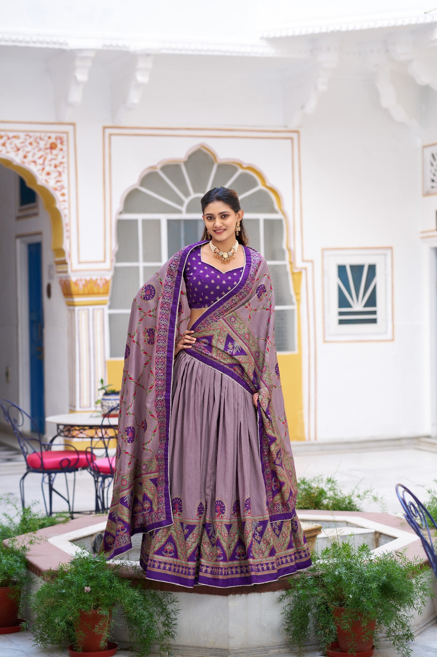 Royal Wedding Wear Tasar Silk  Printed Lehenga Choli Set
