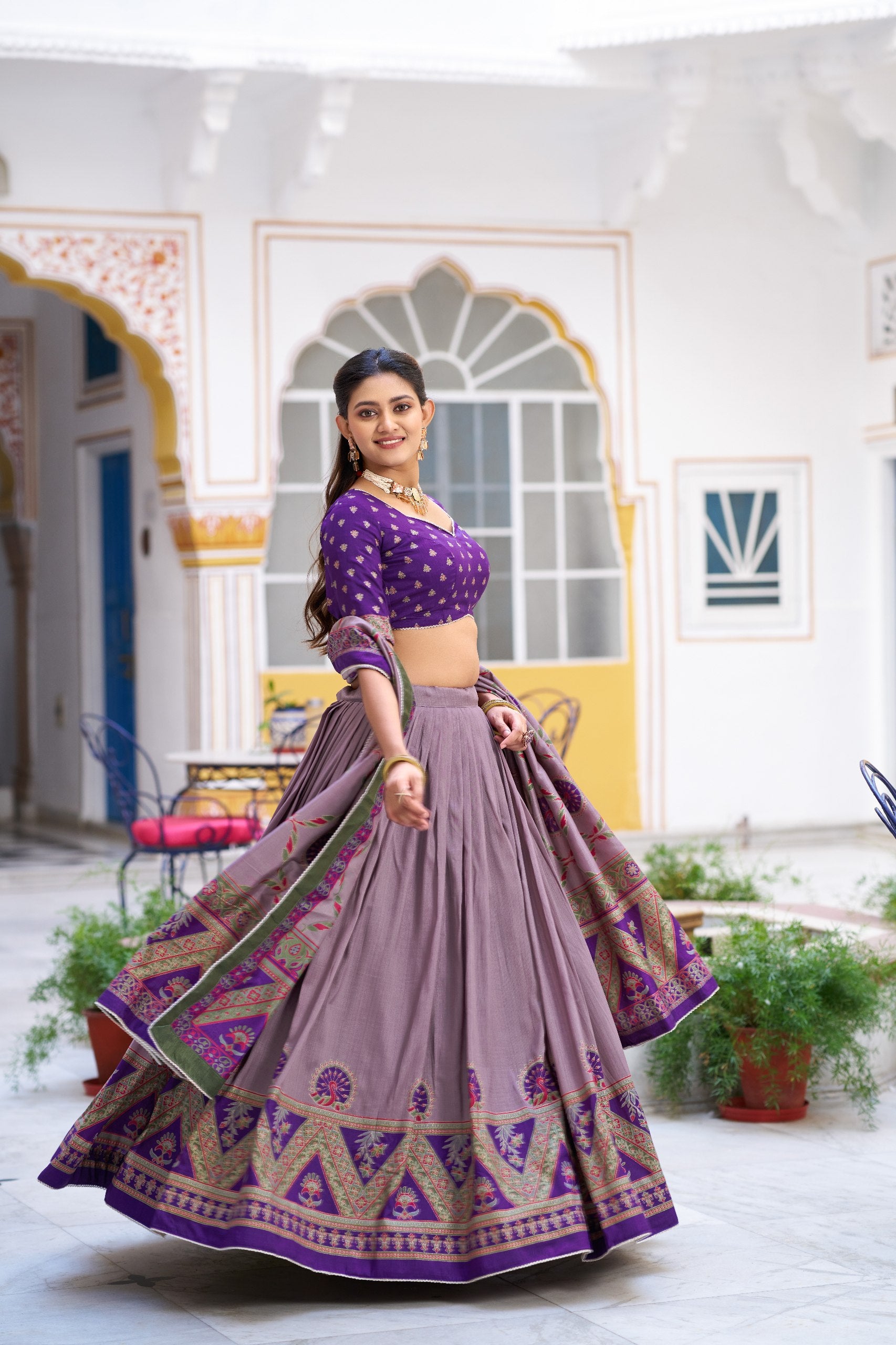 Royal Wedding Wear Tasar Silk  Printed Lehenga Choli Set
