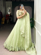 Elegant Tea-Shade Allen Crush Lehenga Choli Set With Dupatta
