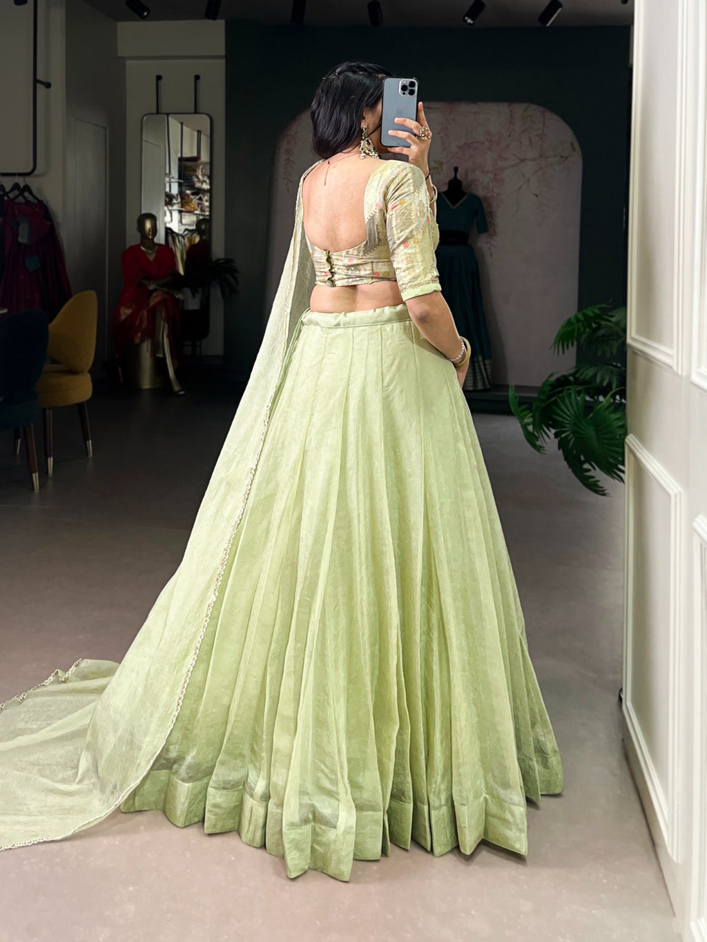 Elegant Tea-Shade Allen Crush Lehenga Choli Set With Dupatta