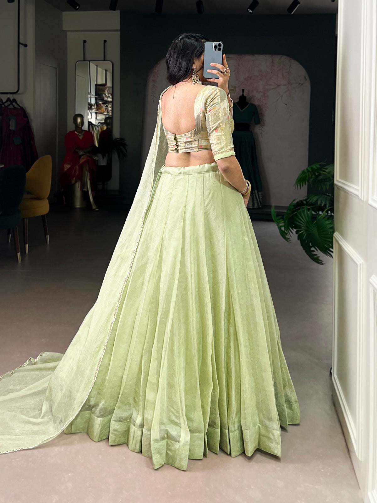 Elegant Tea-Shade Allen Crush Lehenga Choli Set With Dupatta