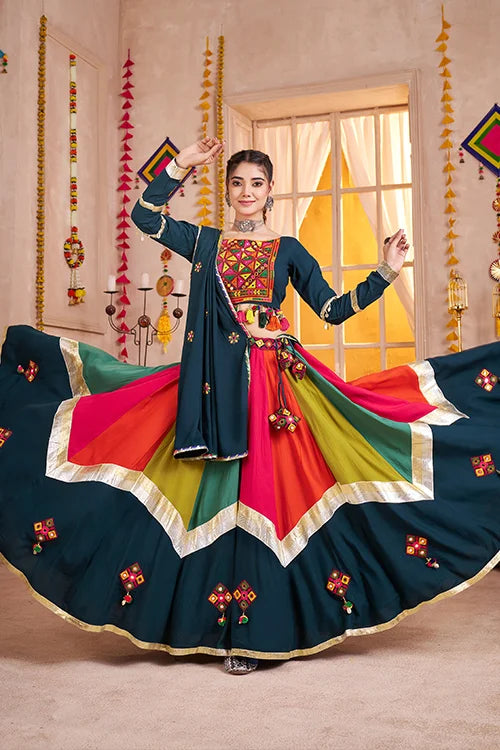 Teal Blue with Multi Navratri Chaniya Choli for Ladies Wear