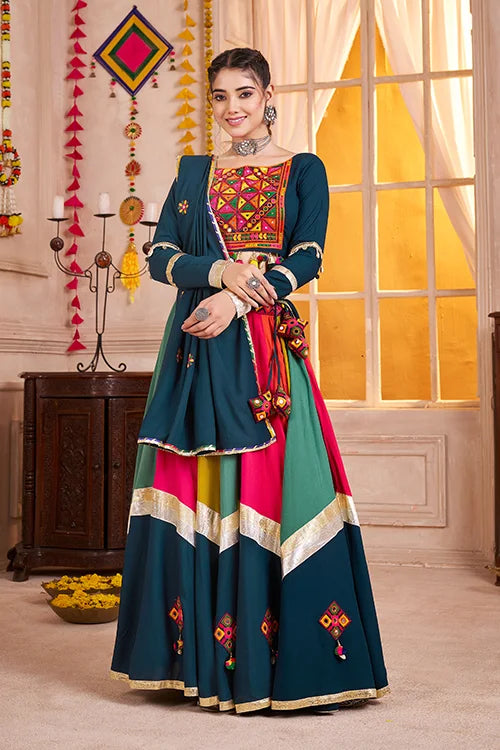 Teal Blue with Multi Navratri Chaniya Choli for Ladies Wear