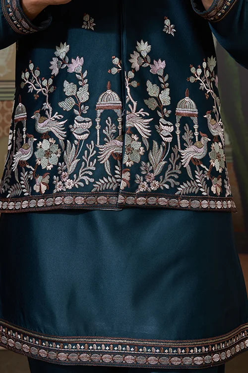 Traditional Teal Blue Koti Kurta Set for Mens Wear