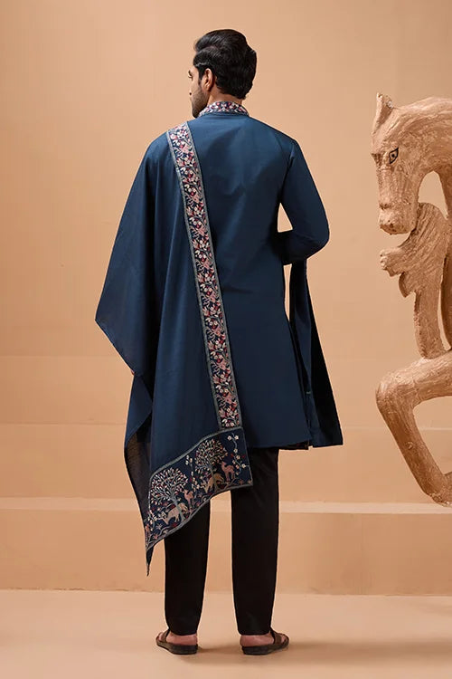 Elegant Teal Blue Kurta with Dupatta for Mens Wear