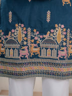 Elegant Teal Blue Soft Silk Embroidery Kurta For Festive Wear
