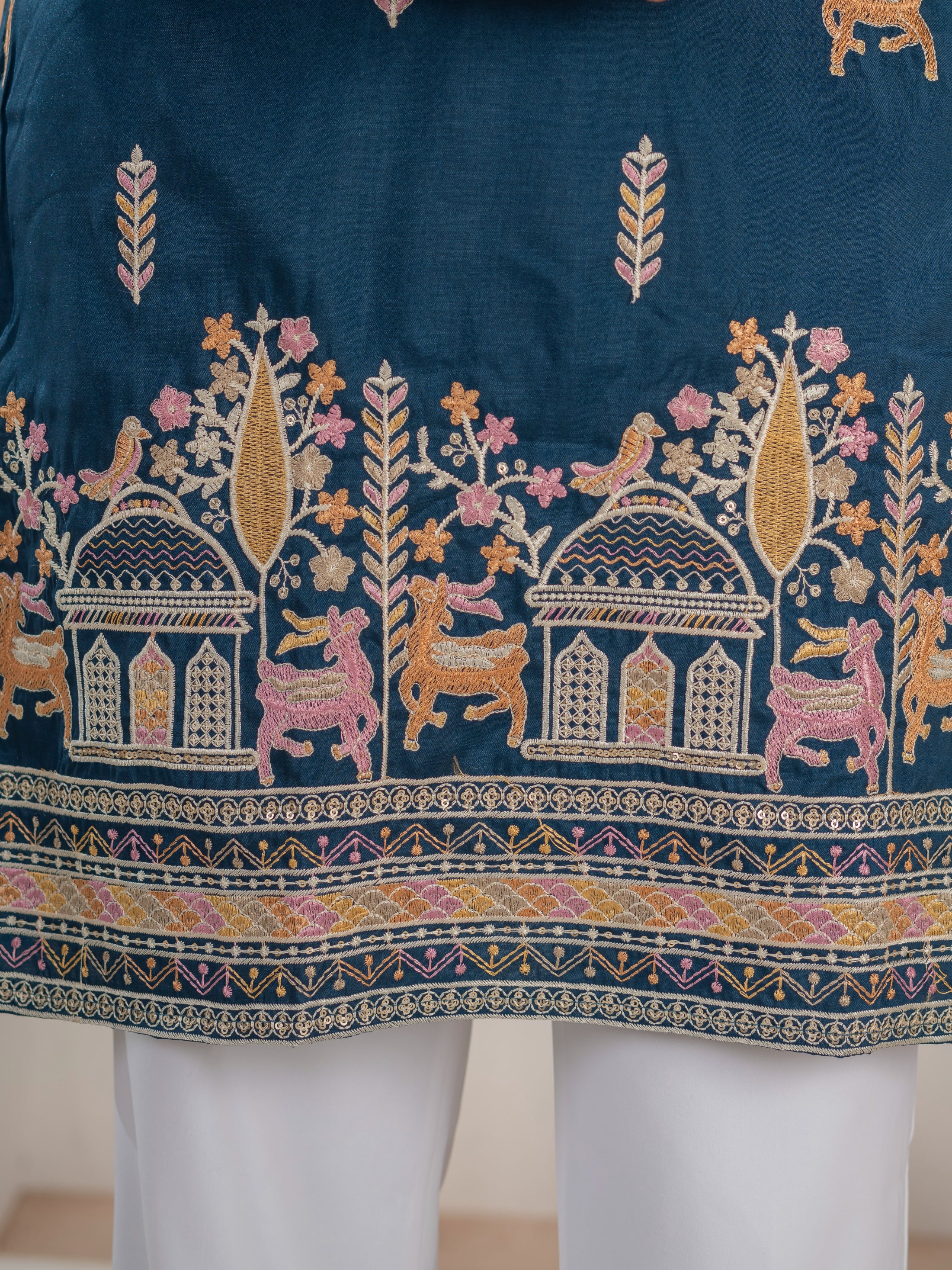 Elegant Teal Blue Soft Silk Embroidery Kurta For Festive Wear
