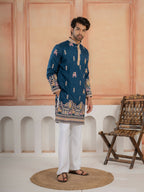 Elegant Teal Blue Soft Silk Embroidery Kurta For Festive Wear