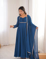 Premium Georgette Teal Blue Anarkali Gown with Dupatta