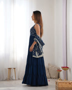 Teal Blue Color Pure Soft Foux Georgette Anarkali Suit With Huge Flair Comes With Duppatta & Pant

