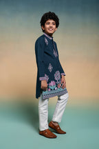 Premium Teal Blue Viscose Silk Multi Thread Work Kurta Pajama Set