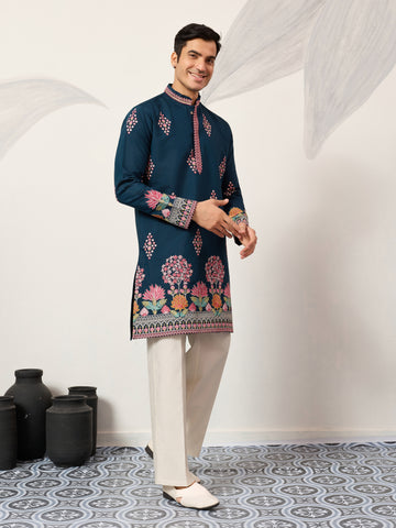 Indian Wedding Style Exclusive Teal Blue Kurta for Mens